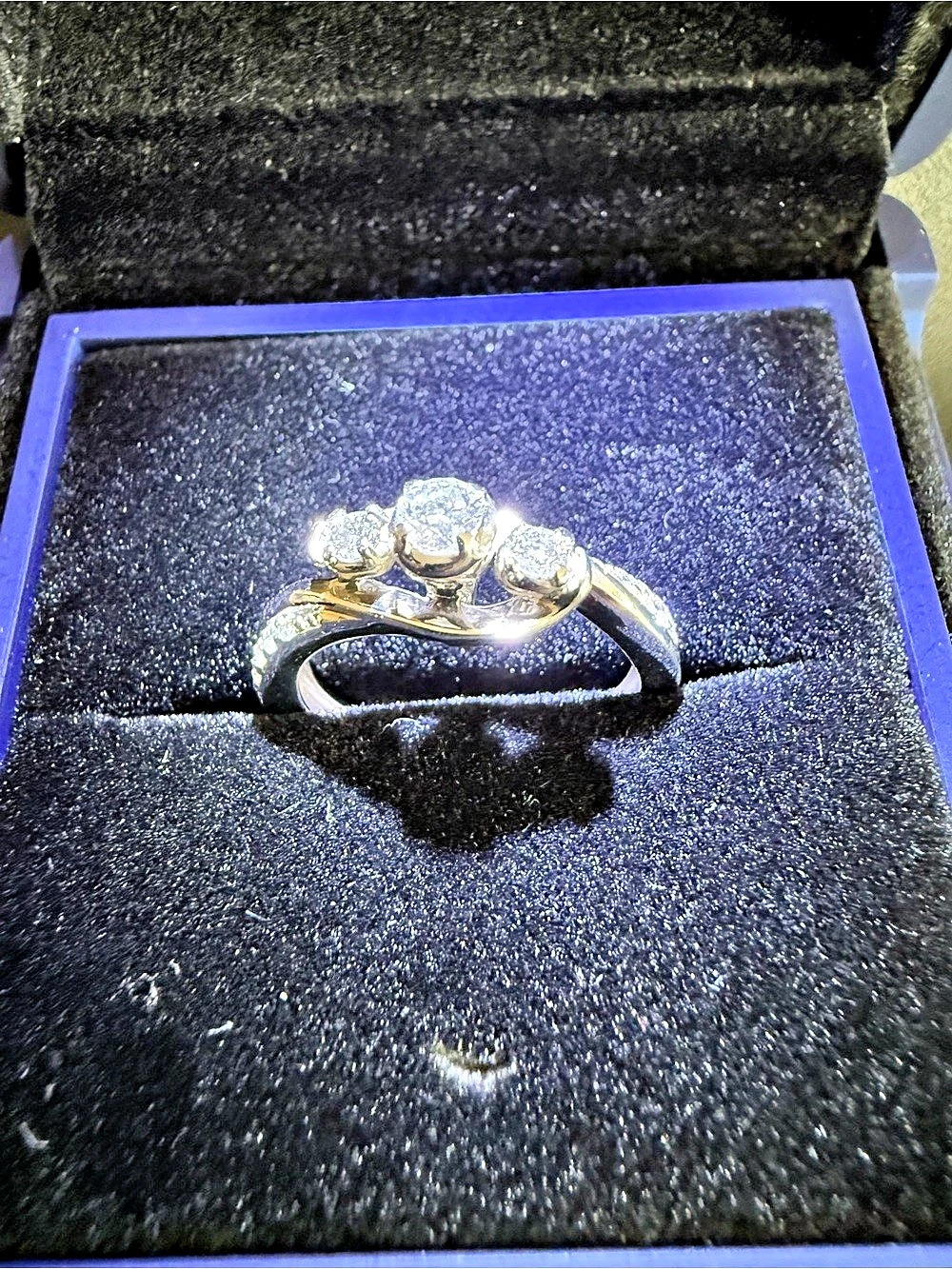 Three Stone Ring in Silver & White Gold Like New